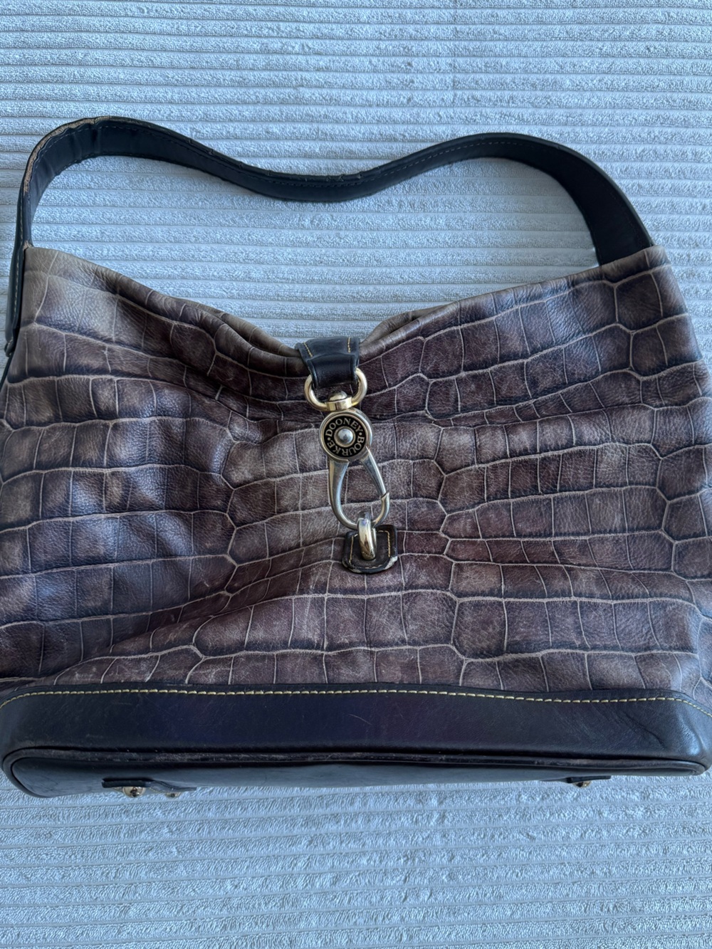 Dooney & Bourke Brown Croc Embossed Leather Hobo Bag